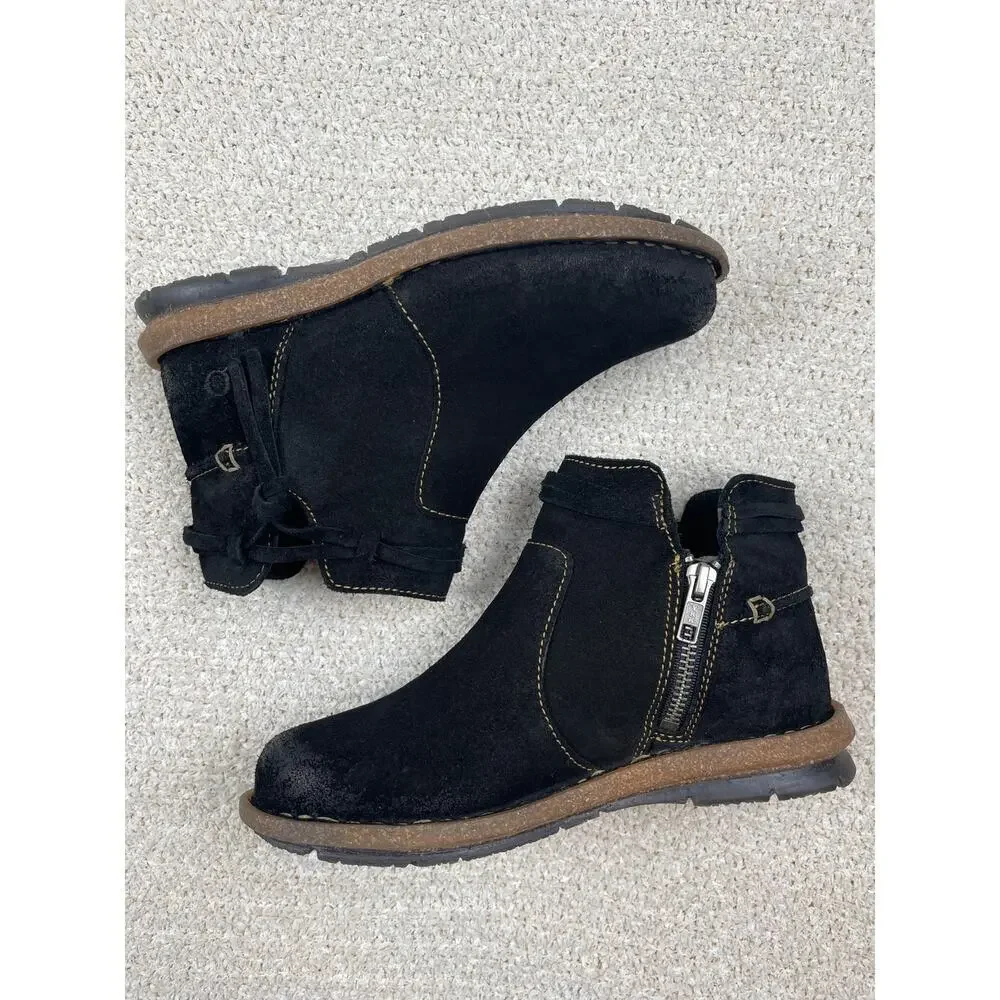 BORN Women's 6 Wynter Black Distressed Suede Leather Comfort Booties BR0017409